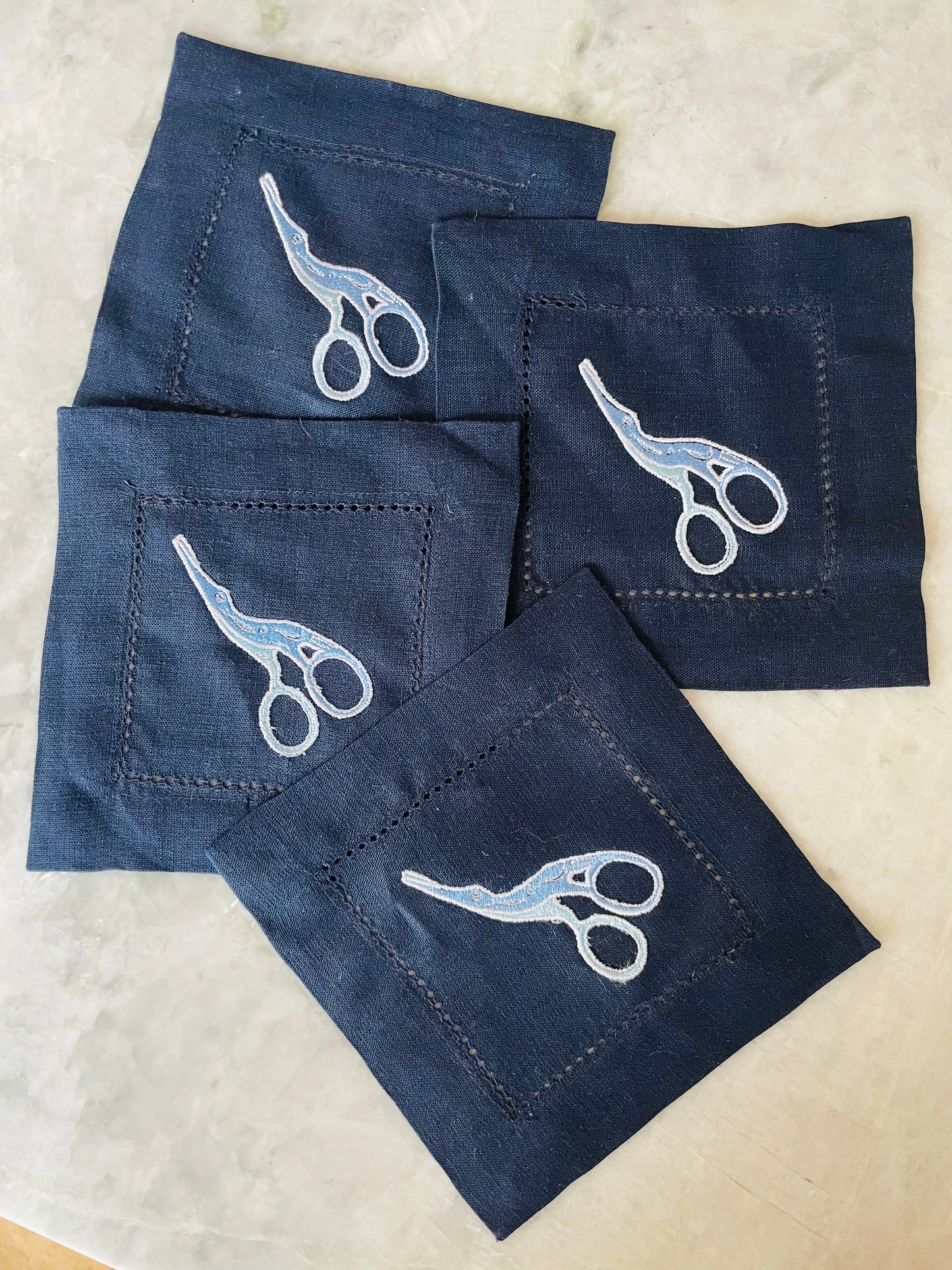 Crane Scissors Linen Cocktail Napkins