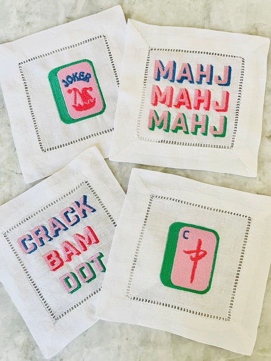 Mahjong Linen Cocktail Napkins